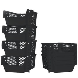 Skywin TidyFriend Stackable Storage Bins for Pantry - 4-Pack Stackable Bins For Organizing Food, Kitchen, and Bathroom Essentials (Coal)