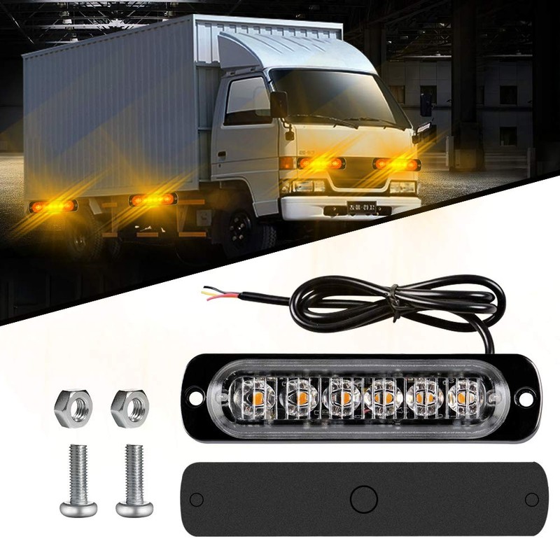 Teguangmei 4Pcs Ultra Thin 6LED Emergency Strobe Lights Amber Hazard