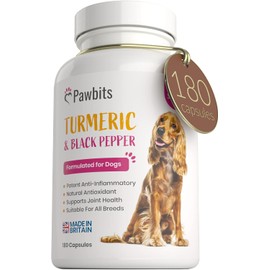 180 Turmeric for Dogs with Active Bioperine Black Pepper | Natural Premium Turmeric Curcumin Capsules suitable for Cats, Horses & Pets Powerful Antioxidant Supplement for Hip & Joints