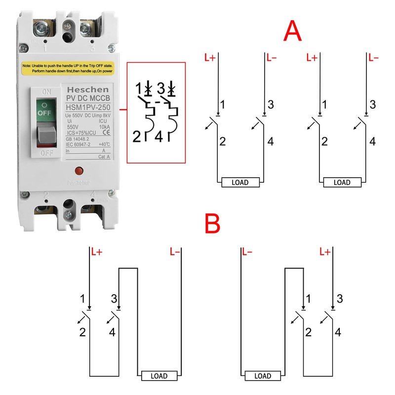 Heschen DC Molded Case Circuit Breaker MCCB, HSM1PV-250, 2 Poles,