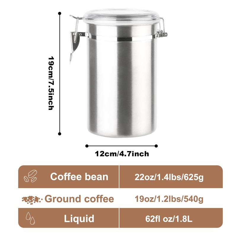 Coffee Canister 4 Pcs Stainless Steel Food Container with Clear