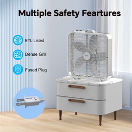 shinic 20” Box Fan with Thermostat for Bedroom, 3-Speed Portable Fan with Carry Handle, Powerful Airflow, 5 Blades, Window Fan and Cooling Fan for Home, Office, Garage, Basement, White