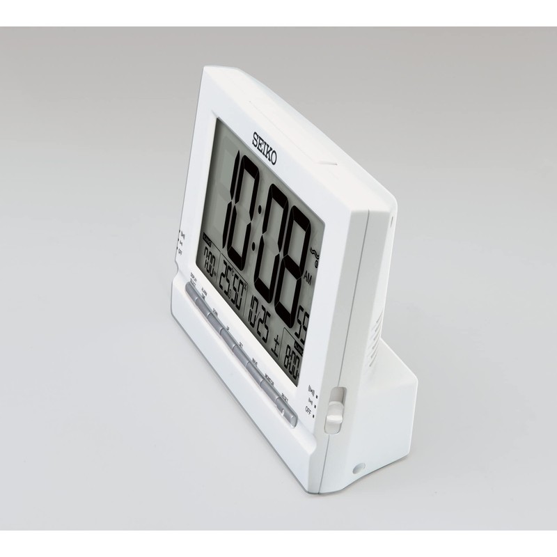 Seiko Clock SQ323W Digital Tabletop Alarm Clock, Radio Controlled, White,