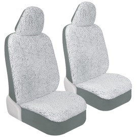 Carbella Plush Sherpa Fleece, 2 Pack Gray Seat Cover for Cars with Soft Cushioned Touch, Cute Automotive Interior Protector for Trucks Van SUV