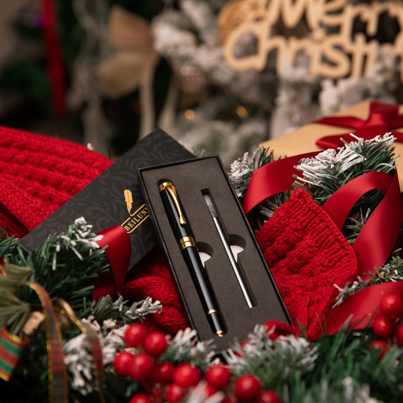 BEILUNER Ballpoint Pens, Stunning Black Chrome Metal Pen with Golden