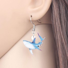 LONYOO Acrylic Anime Shark Earrings Dangle Cute Shark Jewelry for Girls Women Ocean Animals Gifts (Lapis)