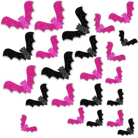 36PCS 3D Pink Glitter Parper Bat Wall Decals Halloween Decorations Outdoor