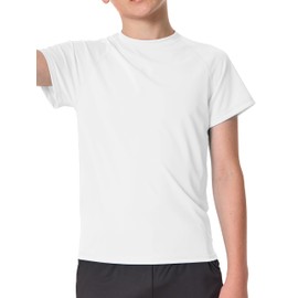 Boys' UV Rash Guard UPF 50+ Swimming Shirt Children's Swimming Shirt Round Collar Swimwear Drying (2-16 Years), White, 12-14 years