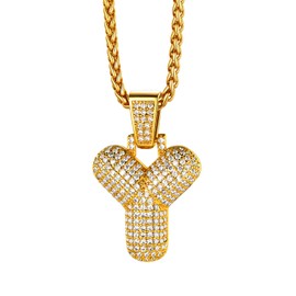 Bubble Letter Necklace for Women Gold Initial Y Necklace Chunky Necklaces for Men Birthday/Rapper Gifts for Him Hip Hop Jewelry