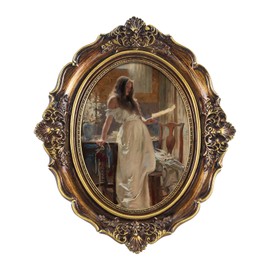 FOLKOR Vintage Wall Art Decor with Oval Picture Frame, Graceful Lady Portrait Framed Canvas Prints for Desk Wall Floating Shelf Decoration, Retro Paintings with Gold Frame for Mid-century Room, 5x7