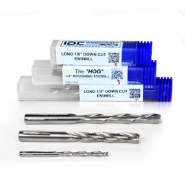 IDC Woodcraft Extended Length CNC Router Bit Set (3-Piece) - Premium Extra Long Precision Carbide Bits for Guitar Making and Other CNC Projects That Require Deep Cuts