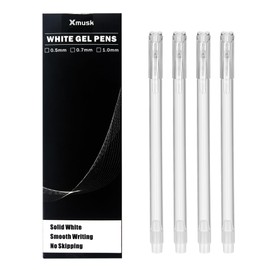 Xmusk White Gel Pens 4 Pack – 0.6 mm Fine Tip, Quick Drying, Smooth Ink Flow, High Opacity – White Ink Pens for Black Paper, Journaling, Drawing, Coloring, Highlighting, Detailing