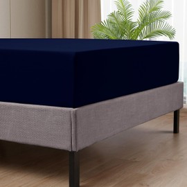 Oxford Homeware Single Fitted Sheet - 40cm Soft Made of Brushed Microfiber 1800 Easy Care Fade Resistant Bed Sheets for Bedding, Navy, (90 x 1191 cm)