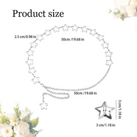 Metal Waist Chain Silver, Star Body Chains for Women, Adjustable Belly Chain Silver, Chain Belts for Women, Cowgirl Belt, Silver Belts for Women, Chain Belt, Belly Chains and 10 Star Hairpins