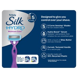 Schick - Silk Hydro Moisture Care Kit +5| Razor Handle with 5 Refills | Moisture Care | 5 Blade Razor | Shea Butter | Curve Sensing Blades | Close Shave | Smooth Glide​