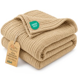 Totsy Baby Coperta mussola neonato cotone 100 x 150 cm - Plaid garza coccola teli muslin lenzuolo bambino sottile fasciatoio trapunta leggera neonati tessuto traspirante per bimbi Oeko-Tex Beige