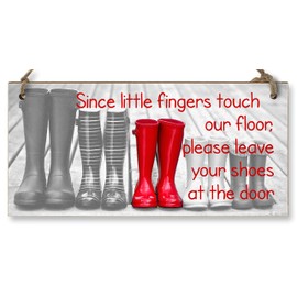 Handmade Wooden Hanging Wall Plaque Little Fingers Touch Floor Take Shoes Off at the Door Cute Fun Hallway Sign