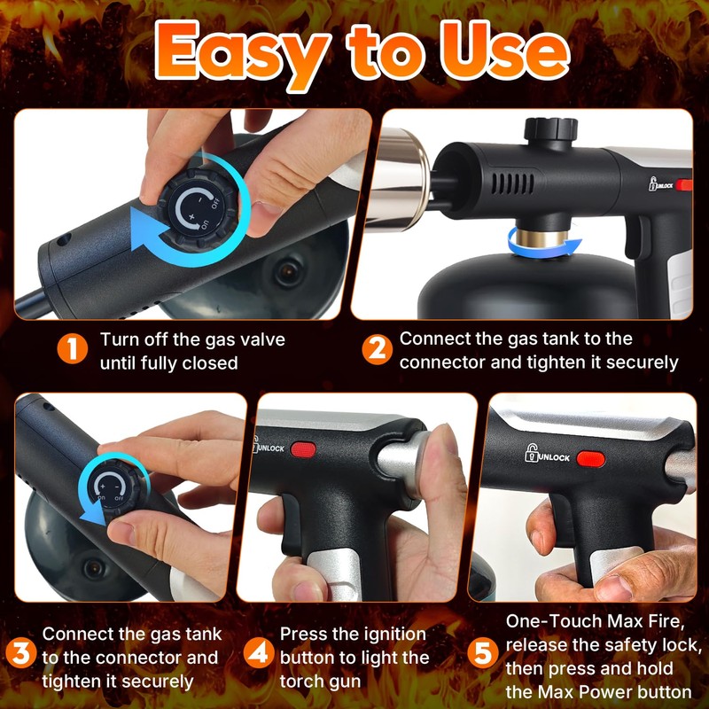 GESPERT Propane Torch Gun, Portable Flame Thrower, Searing Torch for