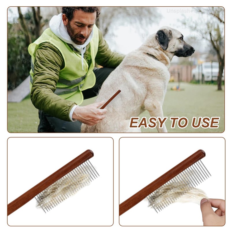 2pcs Solid Wood Grooming Combs with Wide & Narrow Rounded-Tip