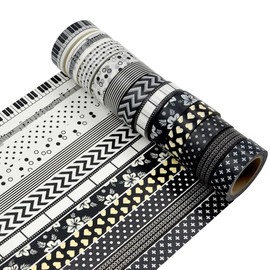AUFODARA 12pcs Black and White Washi Masking Tape Collage DIY (Mustern AFDR01)