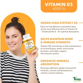 Futures Nutrition Vitamin D3 4000 IU - Vitamin D High Strength 4000iu - Vitamin D Tablets GMO & Gluten Free - 365 VIT D3 Tablets - Immune System Booster D3 Vitamins Supplements for Men and Women