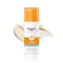 EUCERIN Protector solar facial efecto mate toque seco Oil Control 50 ml, matificante control brillo 12h con antioxidantes