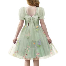 Arshiner Tween Girls Dresses Summer Easter Wedding Fancy Tulle Casual Dress Green Pattern