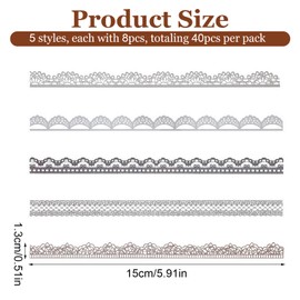 40Pcs Journal PET Lace Transparent Stickers, Ymapinc Lace Scrapbook Sticker Set，Journaling Card Making Supplies Includes 5 Patterns Journal Supplies & Scrapbook Decorations