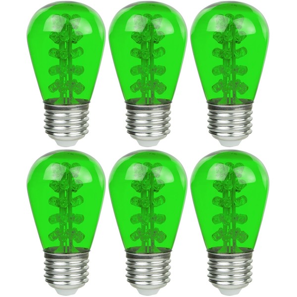 Sunlite S14/30LED/MED/G/6PK Medium (E26) Base LED 0.9W Green Decorative S14 Signs And String Light Bulbs (6 Pack)