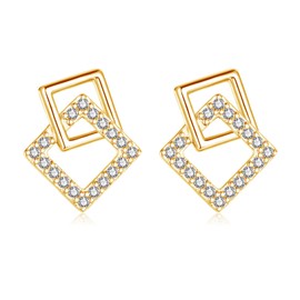 Estrellique 925 Sterling Silver Stud Earrings, Silver Small Bow Earrings, Irregular Square Pearl Stud Earrings for Women, Square Stud with Cubic Zirconia, Hypoallergenic, Simple Earrings Gifts