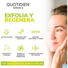 Quotidien Serum Acido Glicolico 10% + Aloe Vera + Glicerina Exfoliación Efectiva Disminuye Imperfecciones y Líneas de Expresión Ideal Todo Tipo de Piel - 30ml