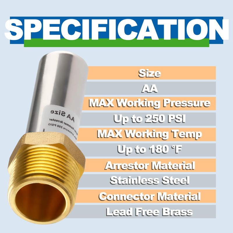 AquaNeurk Stainless Steel Water Hammer Arrestor, 3/4 Inch MHT Straight