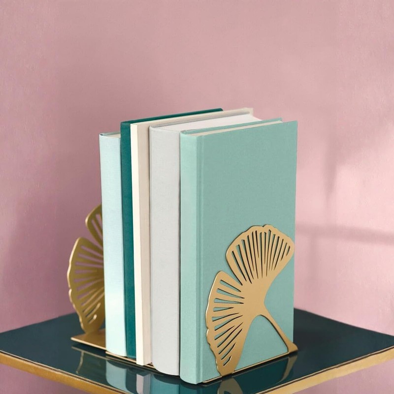 Metal Bookends, Gingko Bookend, Decorative Metal Book Stand Set in