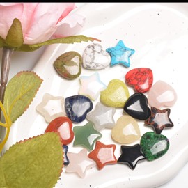 YUEBAYUE 20PCS Heart Shaped and Pentagram Healing Crystals Set,Natural Crystals and Gemstones