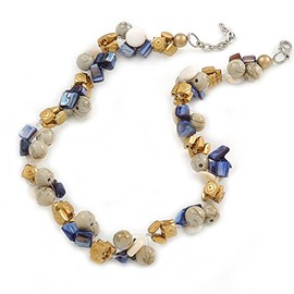 Avalaya Summer Cluster Ceramic Bead/Sea Shell Nugget Necklace - 41cm L/ 4cm Ext