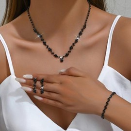 YANCHUN Prom Jewelry Silver Earrings Bracelets Necklaces Bridal Wedding Jewelry Sets for Brides Bridemaid Prom Costume Accessories