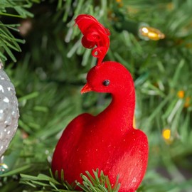 Factory Direct Craft Pack of 2 Red Artificial Curly Tailed Peacock Birds - Sparkling Peacocks for Wedding Decorations, Christmas Tree Ornaments and More (11" L)