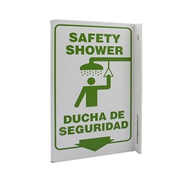 Zing Green Products 2619 Recycled Plastic "Safety Shower" Safety L Sign, Bilingual, 11" Length, 8" Width, 2.5" Height