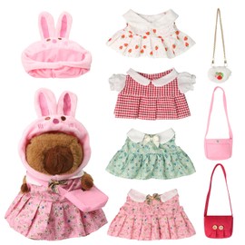 Capybara Cuddly Toy 9 Pieces 23 cm Capybara Plush Toy with Clothing and Accessories Dress Up Plush Toy Water Pig Cuddly Toy with Dress Stuffed Toy Capybara Plush Toy Capybara Toy with Costume