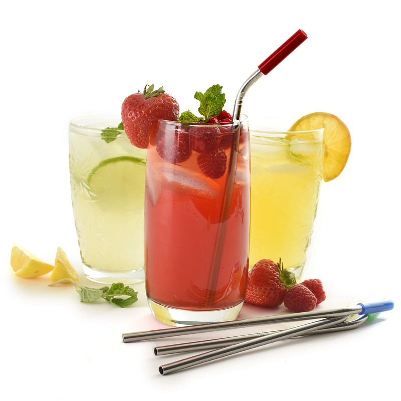 Norpro Stainless Steel Silicone Tipped Drinking Straws with 2 Cleaning