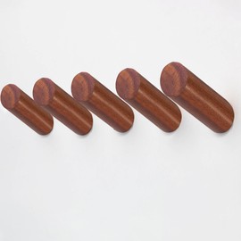 evory 5 Pack Wood Wall Hooks, Rustic Wooden Coat Hooks Wall Mount, No Damage Adhesive Hat Hooks for Wall, Decorative Coat Rack Rackers Hangers for Hanging Clothes Towel Guitar Backpack Purse, Walnut