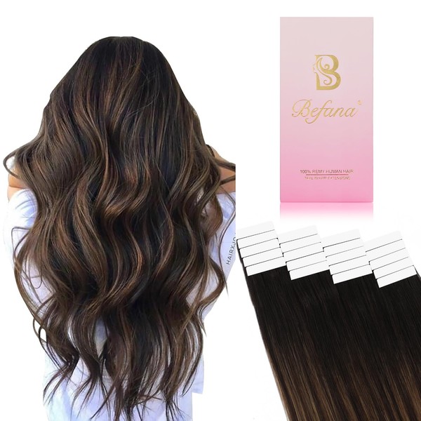 Befana Balayage Brown Tape in Hair Extensions Human Hair,14 inch