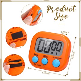 Flutesan 16 Pcs Small Digital Kitchen Timers Classroom Timers for Students Magnetic Back and on Switch Minute Second Count up Countdown with Matching Ropes(Black, White, Yellow, Orange)