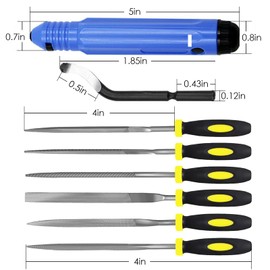 Weidllys Deburring Tool Kit,with 6Pcs Needle Files.a Anti-Slip Handle and Pack of 10 Deburring Blades, for Wood, Metal, Plastic, Aluminum, Copper and Steel