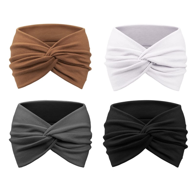 DRESHOW Paquete de 4 diademas de turbante para mujer, anchas