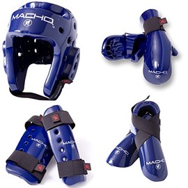 Macho Dyna 7 Piece Sparring Gear Set with shin Guards Blue Child Small