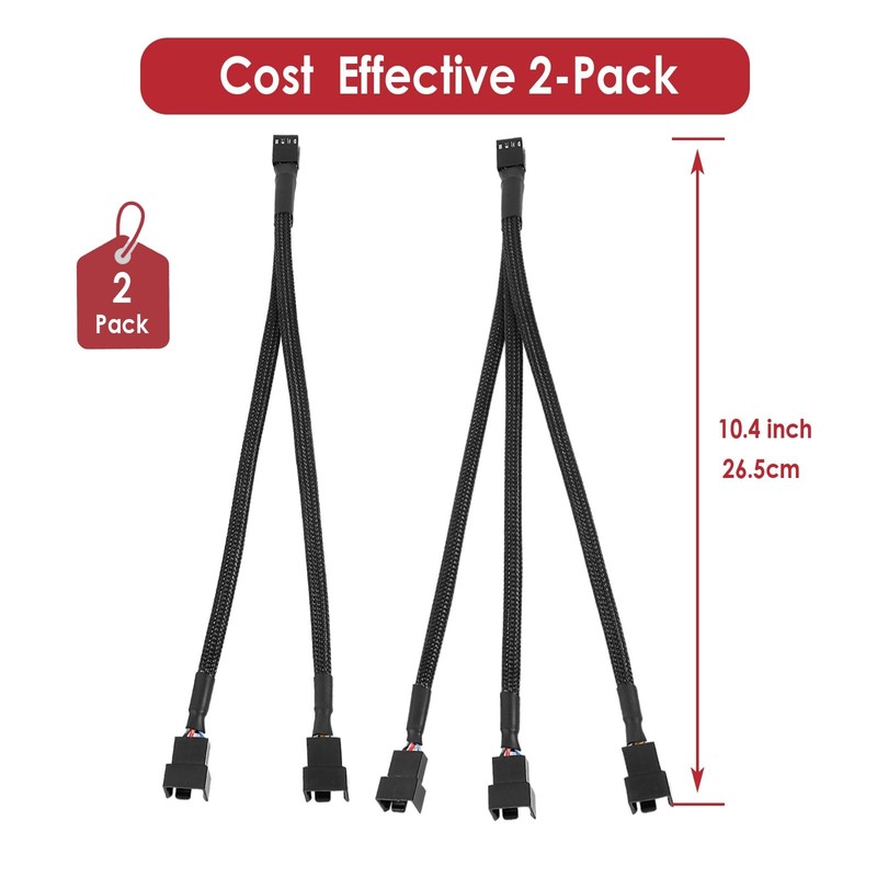 JBtek 10.4 Inch PWM Fan Splitter Cable Pack - 3
