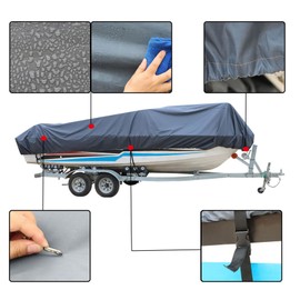 17-19FT 210D Grey Heavy Duty Trailerable Boat Cover Replacement for V-Hulll Fishing Boat V-Hull Tri-Hull Runabout Bass Boat Fish Pro-Style Bass Boats