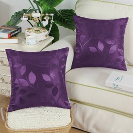CaliTime Pack of 2 Throw Pillow Covers Cases for Couch Sofa Home Decor Shining & Dull Contrast Vibrant Growing Leaves 18 X 18 Inches Deep Purple