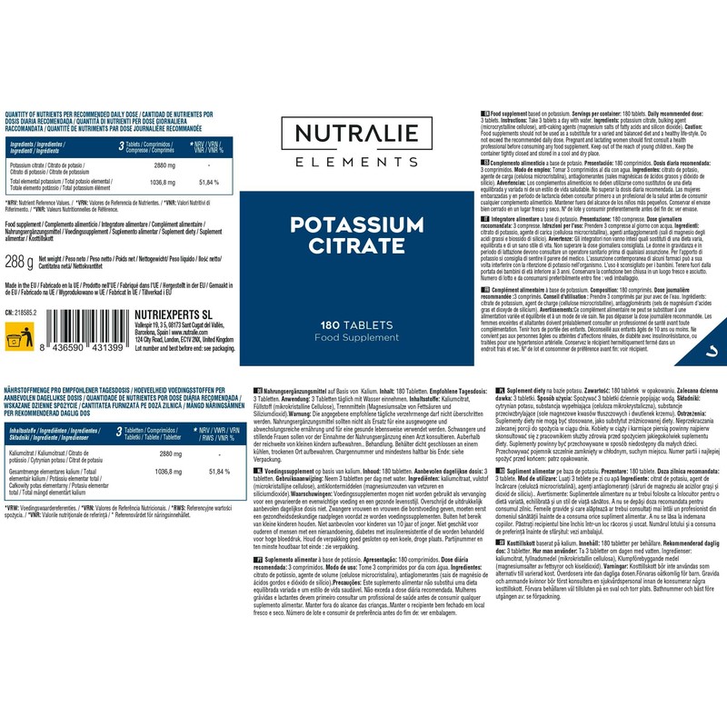 Potassium - Potassium Citrate 2880mg - 180 Tablets - PotassiumElement